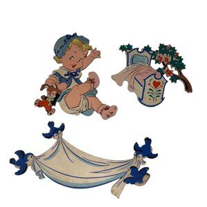 1952 Dolly Toy Co Mother Goose Pin Ups Rock A Bye Baby Nursery Wall Art Set Vtg